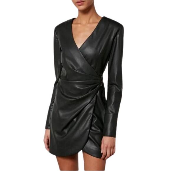 Anine Bing Joey Dress Faux Leather Wrap Mini Black Size Small NEW - Picture 1 of 9